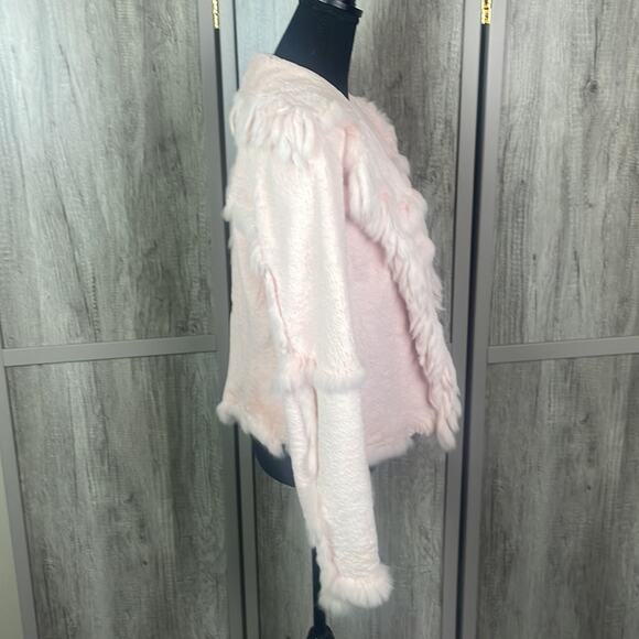 Pink 100% angora/rabbit fur open front jacket with tassels women’s XS-S - Picture 10 of 16